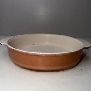 Vtg MCM Anchor Hocking Fire King Copper Tint 9" Round Casserole Baking Dish